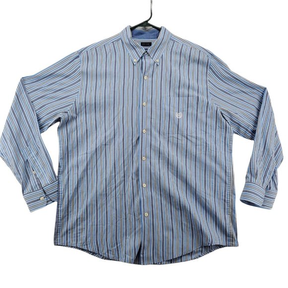 Chaps Shirt Men's Long Sleeve Striped Casual Button Up Striped Blue White Large - Picture 1 of 12